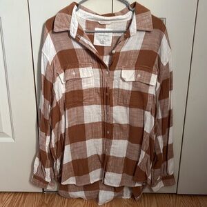 American Eagle Outfitters Brown and White Plaid Top